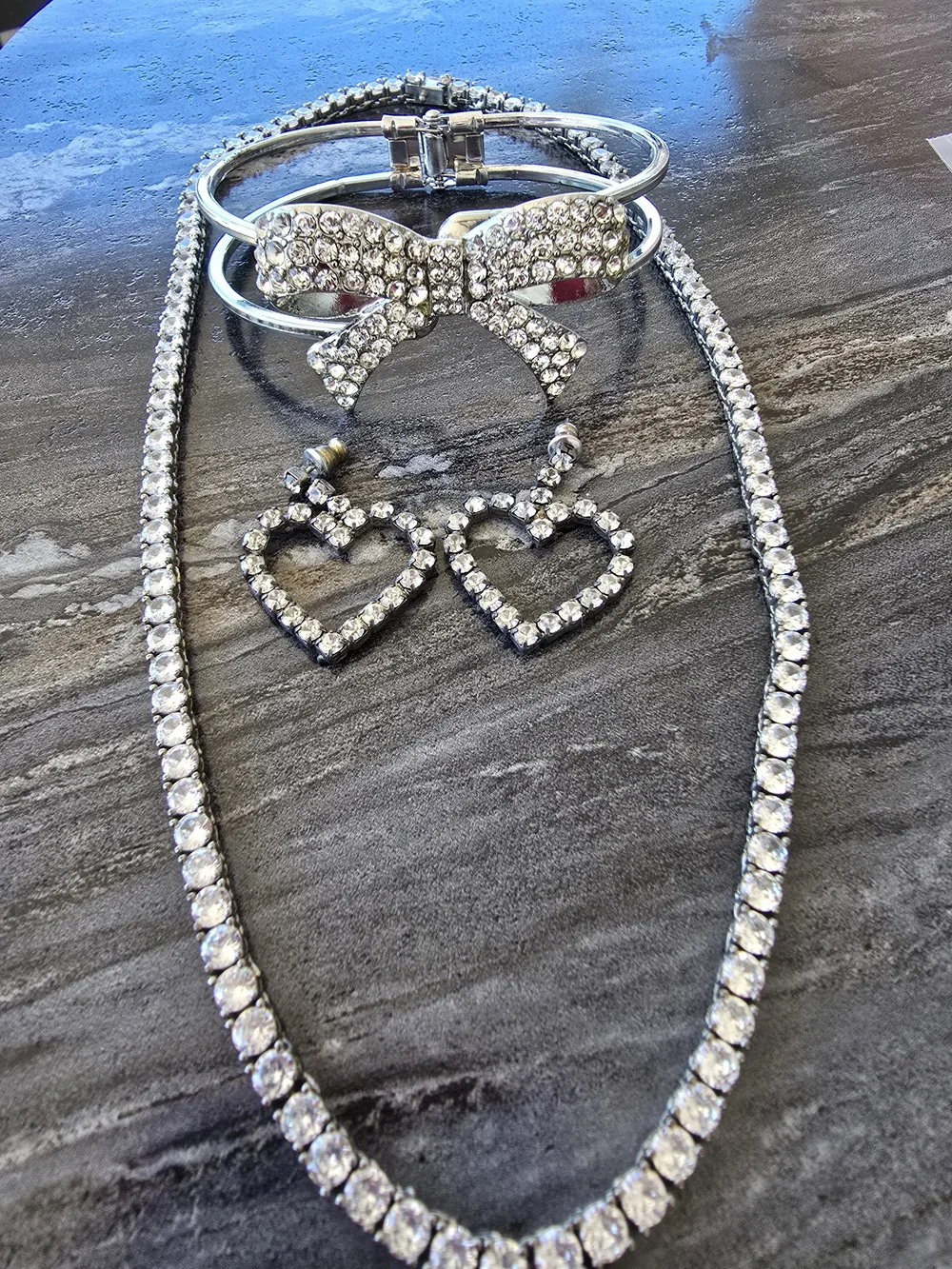 Vintage Rhinestone Necklace 16",Bracelet to 8",Pierced Earrings1.5" - Picture 3 of 5